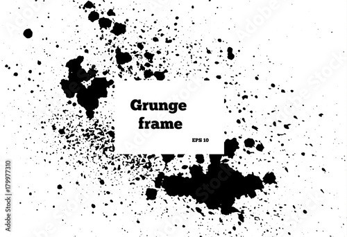Black paint, ink brush strokes, brushes ink droplets, blots. Dirty artistic design elements, boxes, frames. Grunge frame with space for your text or image. Template space for your text or image.