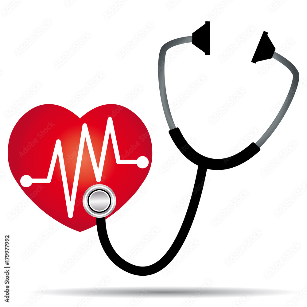 Stéthoscope écoutant un cœur. Icône santé. Healthcare and medical cardiology icon.