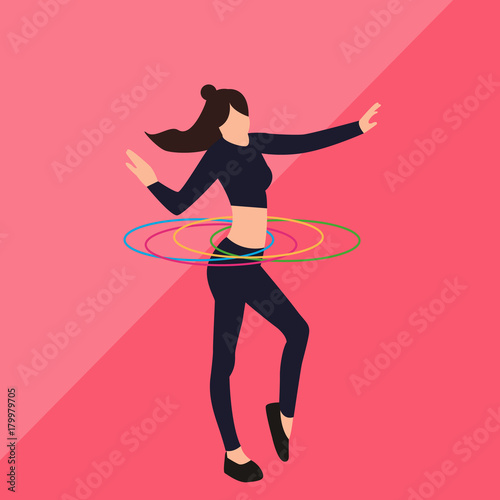 Illustration of the girl woman playing hulahoop healthy fitness activiies