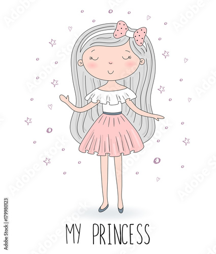 Cute hand drawn with cute little princess vector illustration.