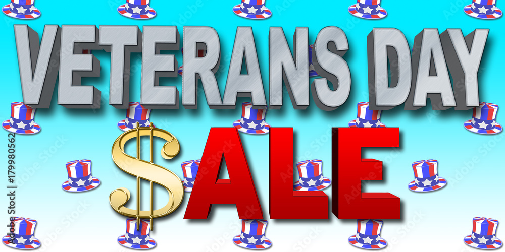 Stock Illustration - Steel Veterans Day, Red Sale, Golden Dollar Sign, Blue Gradient Background, 3D Illustration. Stock Illustration - Steel Veterans Day, Red Sale, Golden Dollar Sign, Blue Gradient Background, 3D Illustration.