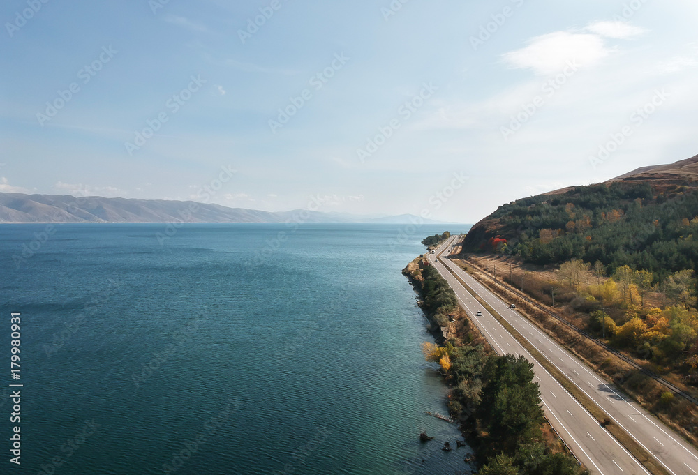 Coastal highway, road to nowhere. Coastal Road, Drone, Aerial view. Coastal highway, road to nowhere. Coastal Road, Drone, Aerial view.