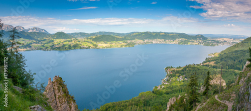 panoramic view to lake Traunsee from mount Traunstein © Redfox1980