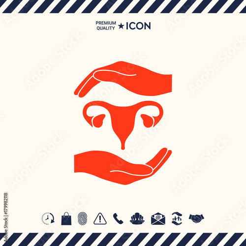 Hands holding Female uterus - protection symbol