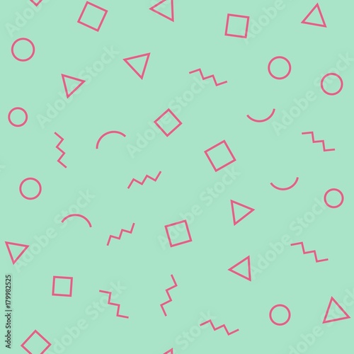 Memphis seamless geometric pattern with different shapes. Trendy memphis style. Vector repeating texture.