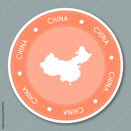 China label flat sticker design. Patriotic country map round label. Country sticker vector illustration.