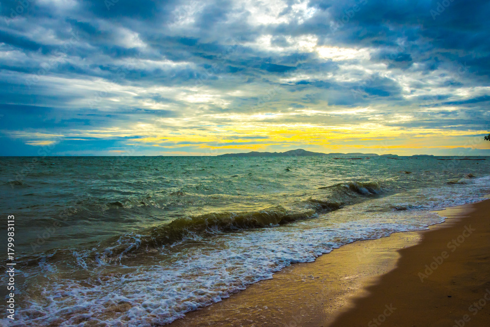 Beautiful seaside view Landscape of island and Ocean  with dramatic  sunrise sky.