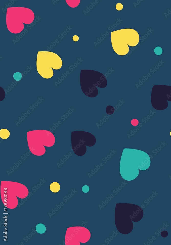 Seamless hearts and dots pattern. Vector repeating texture. Perfect for printing on fabric or paper.