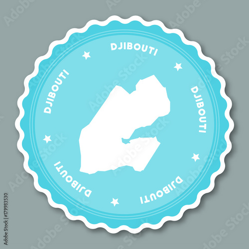 Djibouti sticker flat design. Round flat style badges of trendy colors with country map and name. Country sticker vector illustration.