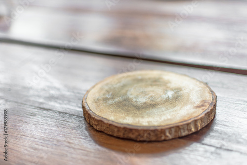 Wooden beer or coffee  coasters on the wood table background.