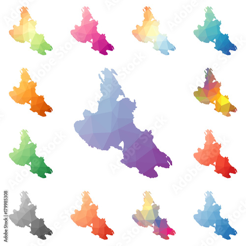 Krk geometric polygonal, mosaic style island maps collection. Bright abstract tessellation, low poly style, modern design. Krk polygonal maps for your infographics or presentation.