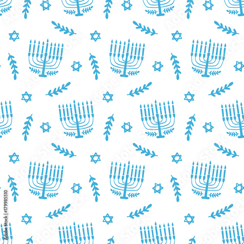 Menorah seamless pattern, isolated on white