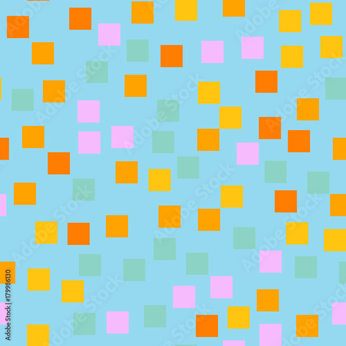 Abstract squares pattern. Light blue geometric background. Admirable random squares. Geometric chaotic decor. Vector illustration.
