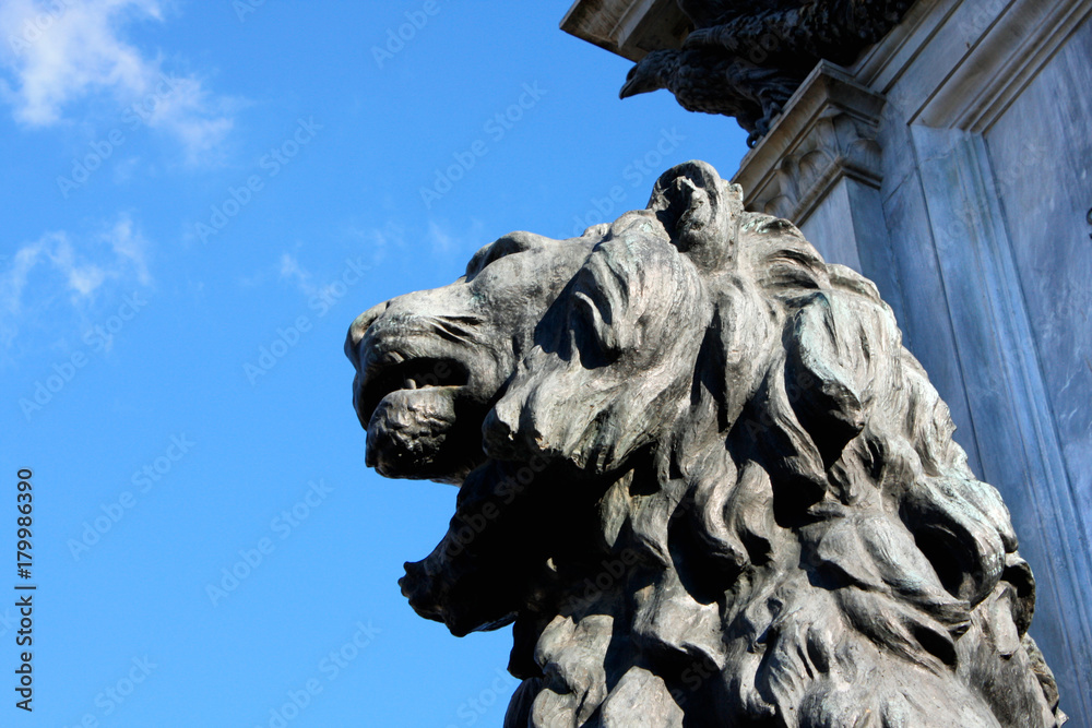 detail on Monument to the Cavour on the square of its name in Rome, Italy