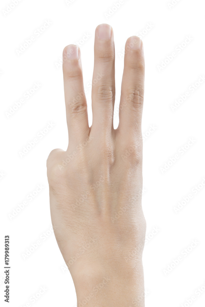 Hand sign of number three Hand sign of number three