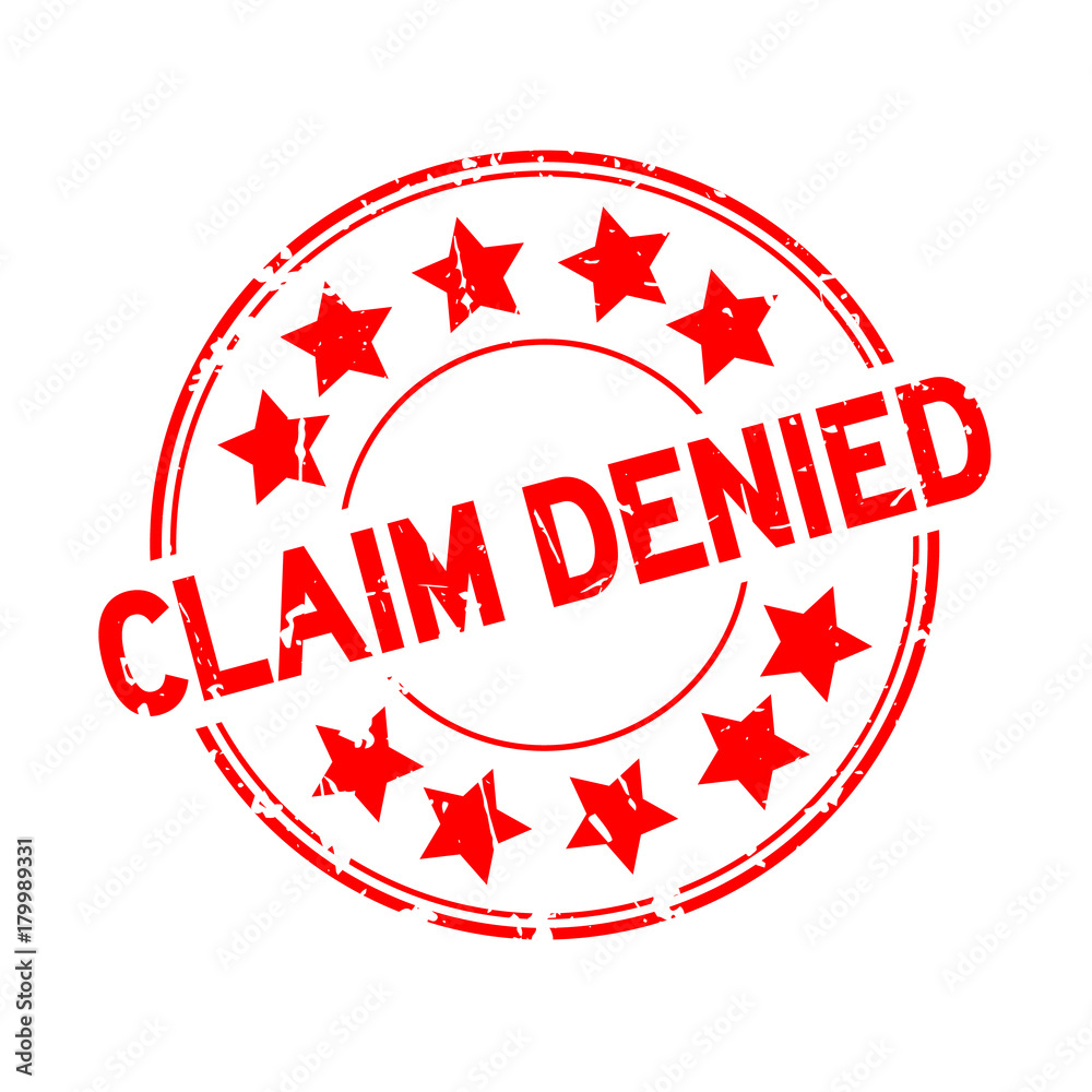 Grunge red claim denied with star icon round rubber seal stamp on white background Grunge red claim denied with star icon round rubber seal stamp on white background