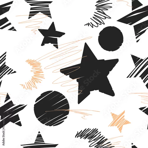 Tapety Bezszwowe tło gwiazd i księżyców. Ręcznie rysowane ilustracji.