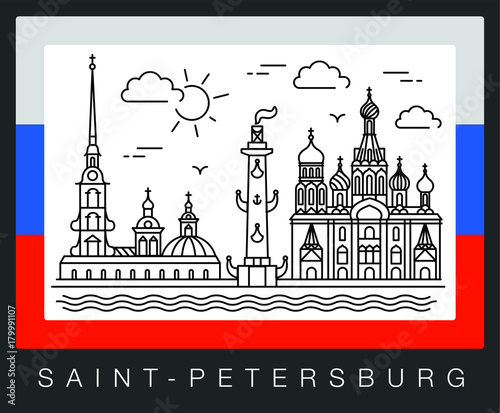 Saint-Petersburg, Russia. Vector illustration of city sights