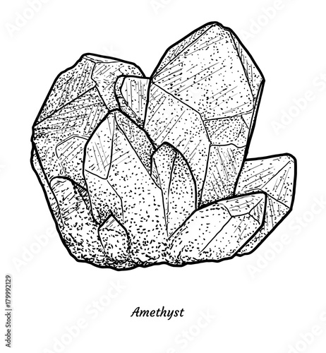 Amethyst illustration, drawing, engraving, ink, line art, vector