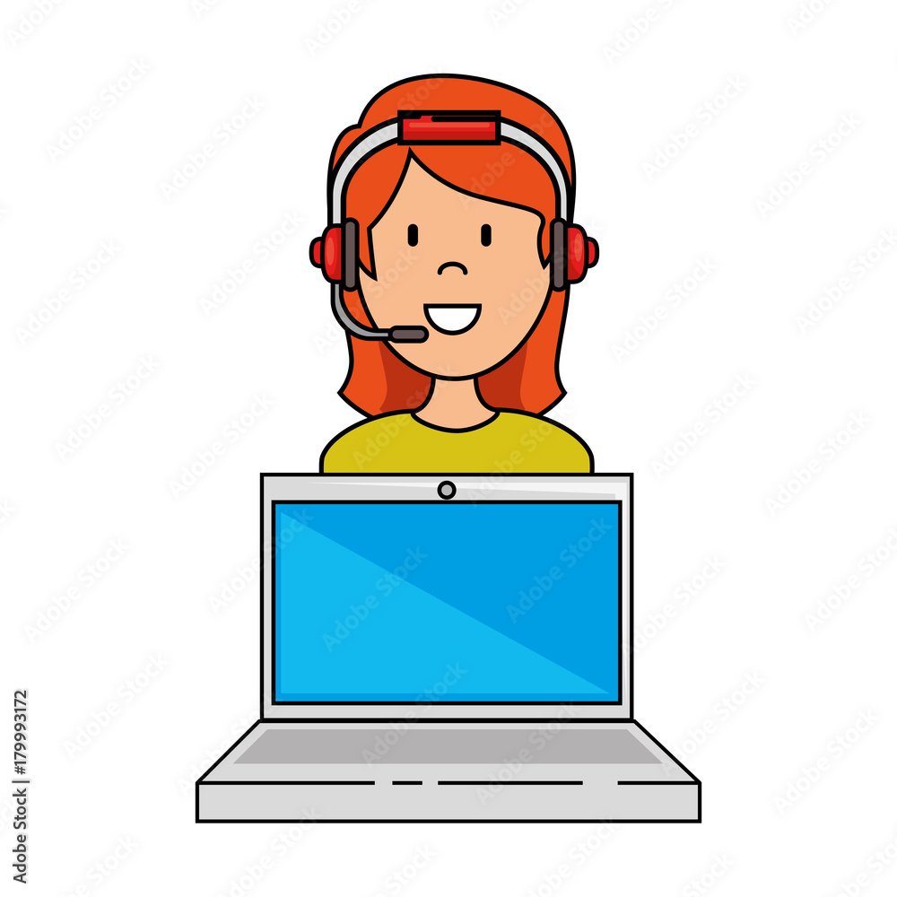 laptop with call center woman agent laptop with call center woman agent