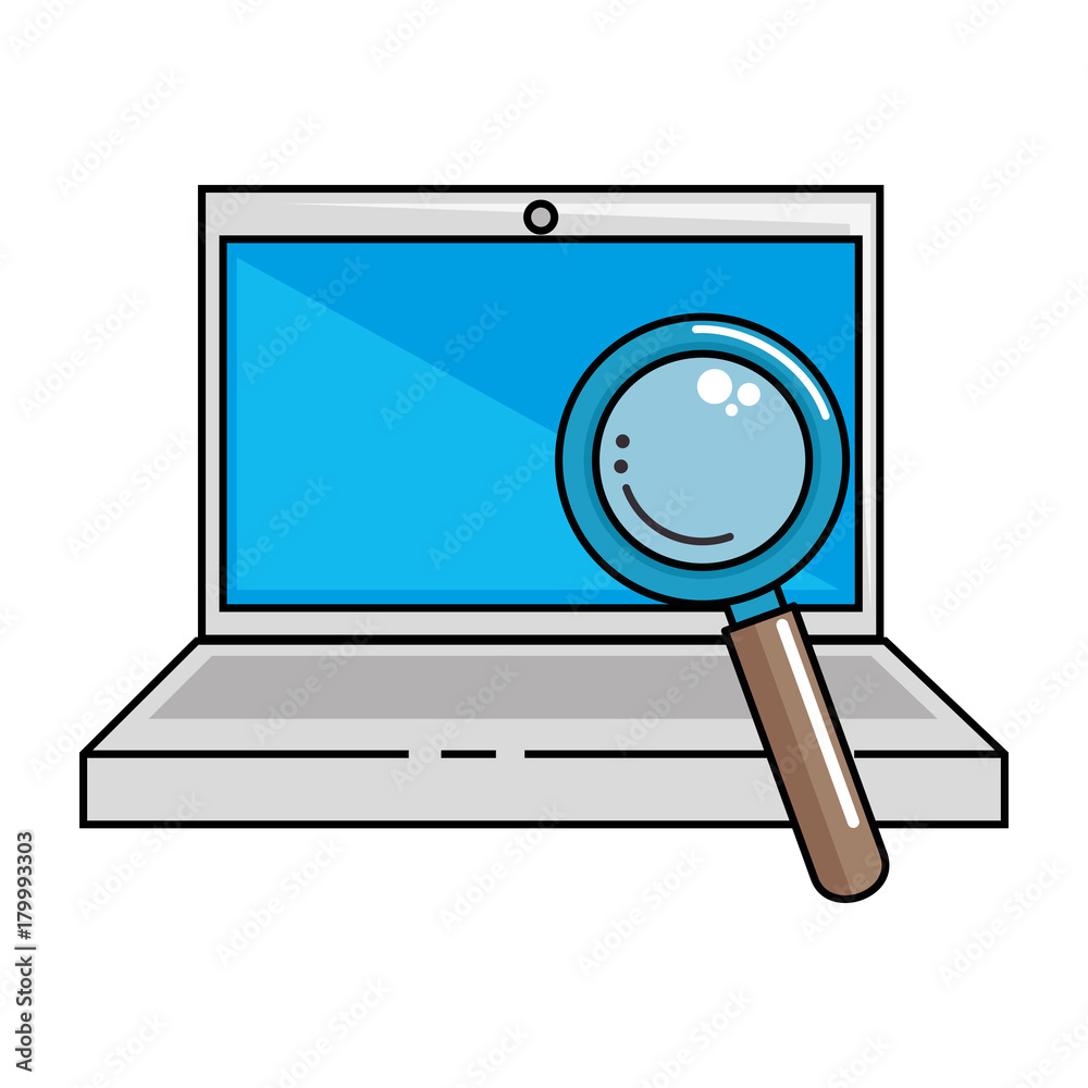 laptop computer with magnifying glass laptop computer with magnifying glass