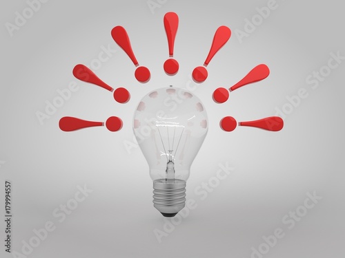 exclamation mark with lit light bulb idea concept 3D illustration