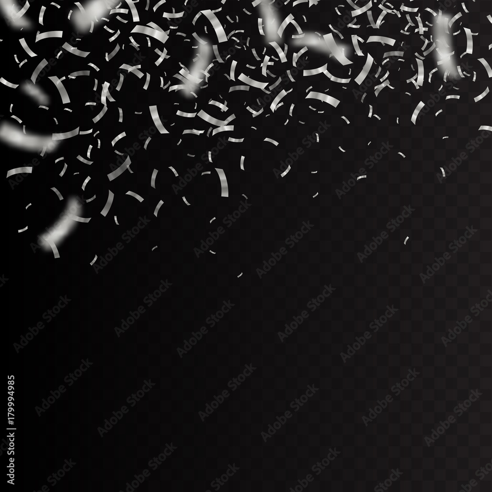 Silver confetti isolated on black background. Festive vector background ...