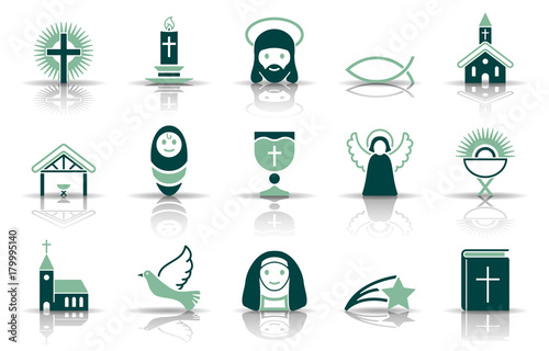 Christliche Weihnachten - Iconset in Grün (Schatten)