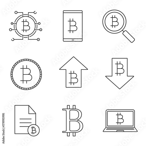Bitcoin linear icons set