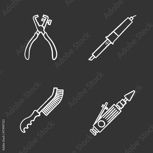 Construction tools chalk icons set