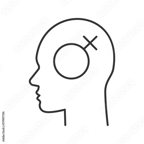 Human head with female symbol inside linear icon