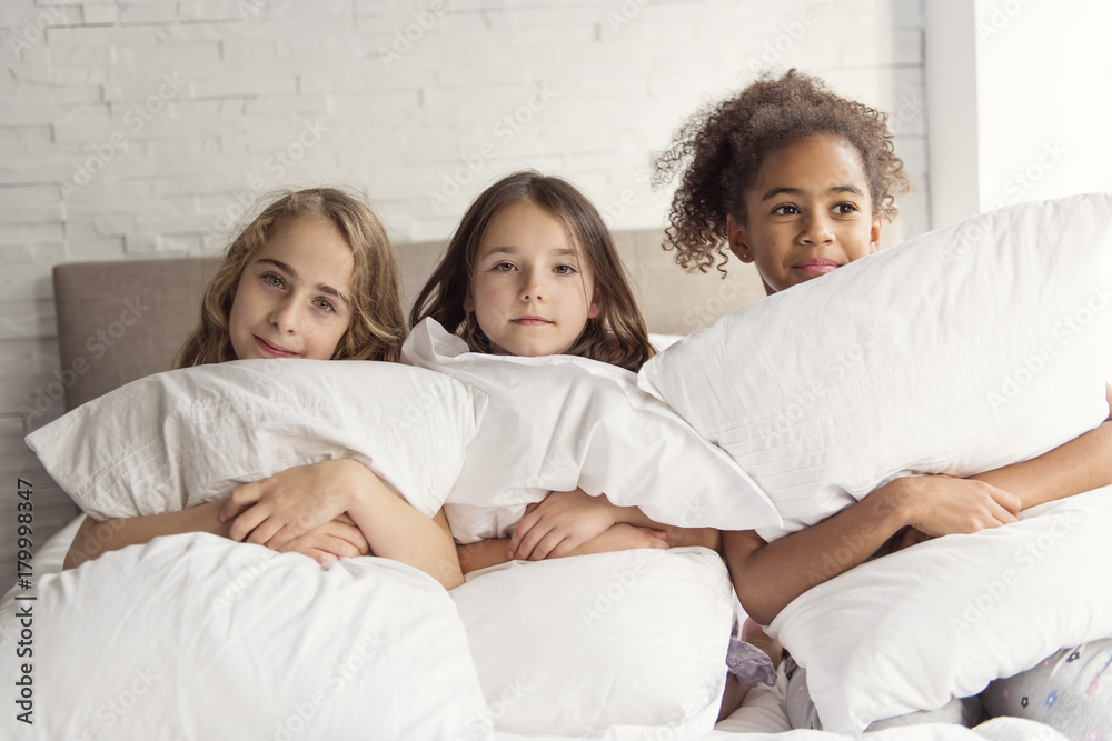 Fototapeta premium group of tree friends taking goog time on bed