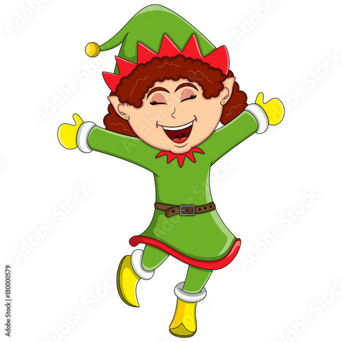 Cute christmas elf girl - cartoon