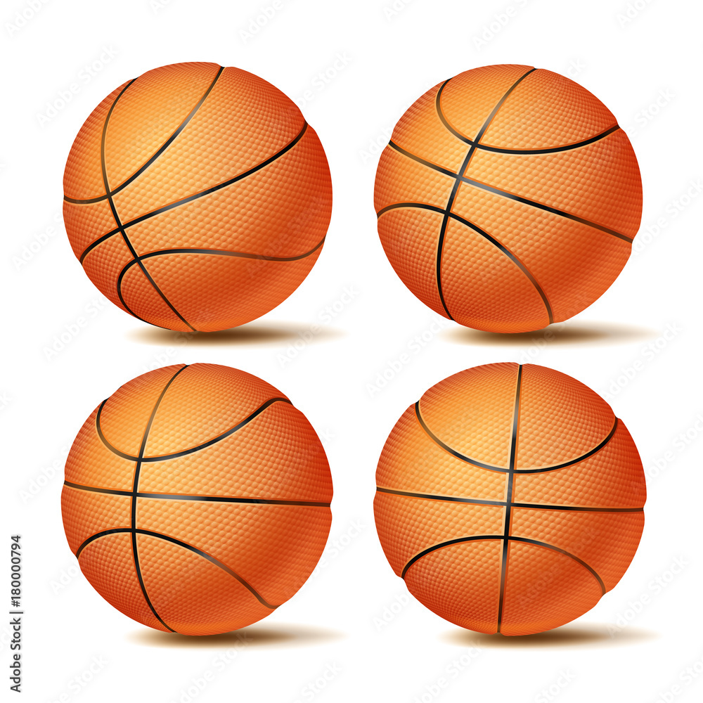 Realistic Basketball Ball Set Vector. Classic Round Orange Ball. Different Views. Sport Game Symbol. Isolated Illustration