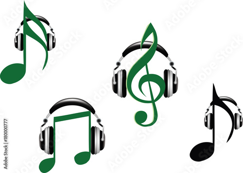 note musicali con cuffie per la musica