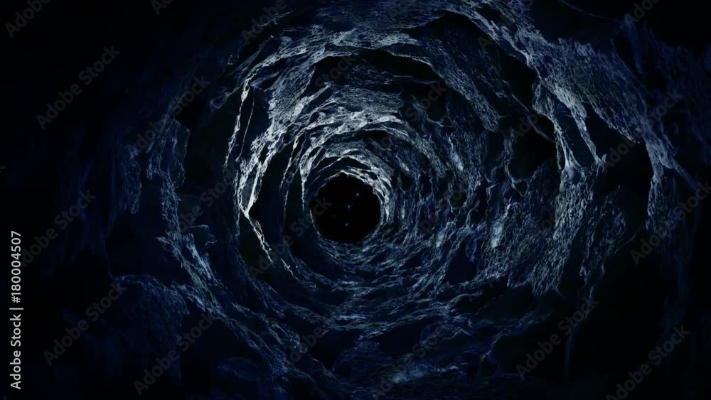 Fly through a cave toward the stars.