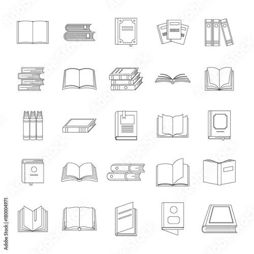 Book icons set, outline style
