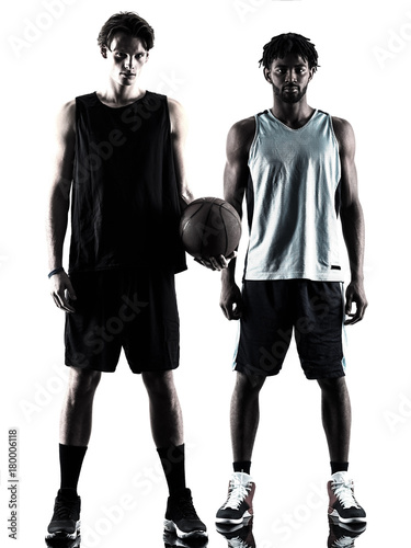 two basketball players men isolated in silhouette shadow on white background © snaptitude