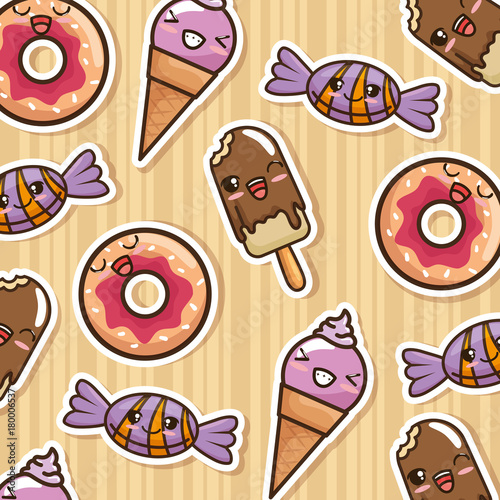 kawaii sweets and candies cartoon vector illustration graphic design