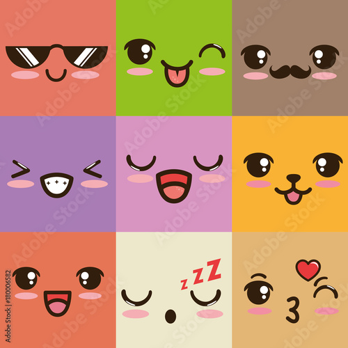 cute kawaii emoticon face vector illustration graphic design