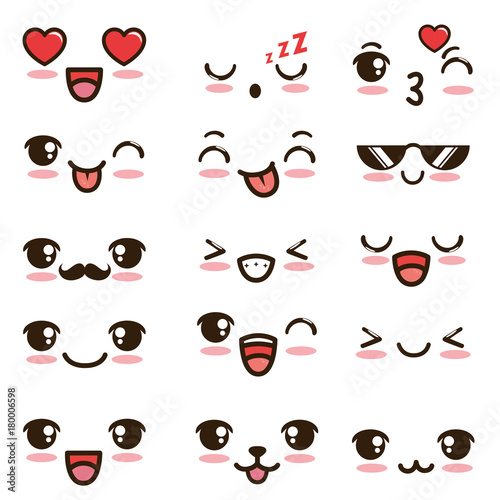 cute kawaii emoticon face vector illustration graphic design