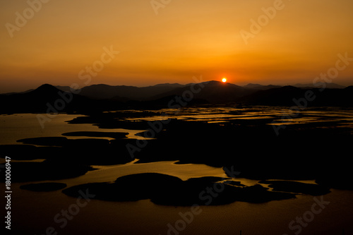 Beautiful sunset scenery of Suncheon Bay, Suncheon city, Jeollanam-do © Ilwon