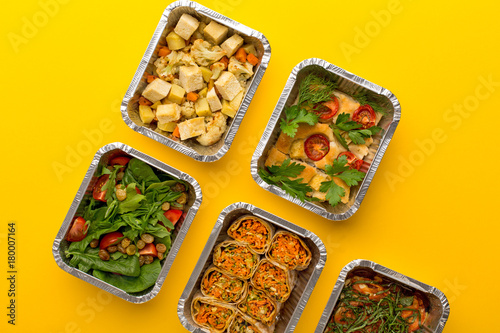 Healthy meals delivery. Eating right concept, copy space, top view.