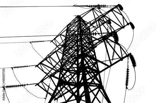 Vector silhouette of high voltage electric line on a white background.