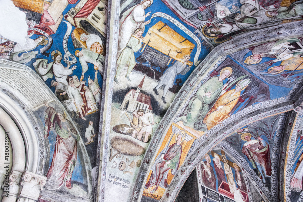 Frescoes in the cloister of the Cathedral of Bressanone - Brixen, a town in South Tyrol in northern Italy Frescoes in the cloister of the Cathedral of Bressanone - Brixen, a town in South Tyrol in northern Italy