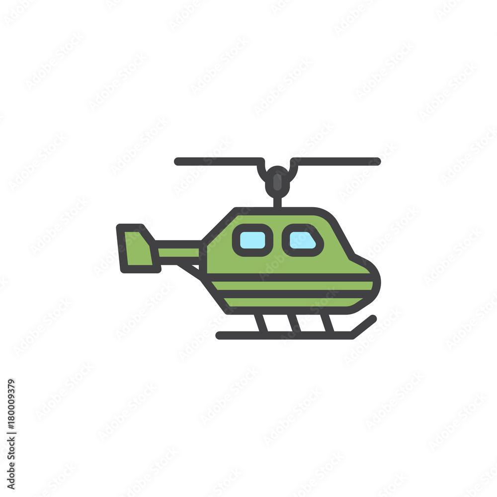 Helicopter filled outline icon, line vector sign, linear colorful pictogram isolated on white. Chopper copter symbol, logo illustration. Pixel perfect vector graphics