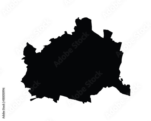 Vienna map administrative division, Wien, Austria, vector map isolated on white background. High detailed silhouette illustration. Vienna map.