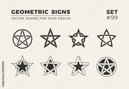 Set of eight minimalistic trendy shapes. Stylish vector logo emblems for Your design. Simple geometric signs collection.