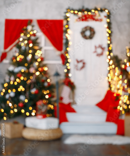 Beautiful holdiay decorated room with Christmas tree