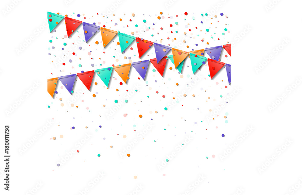 Bunting flags. Indelible celebration card. Bright colorful holiday decorations and confetti. Bunting flags vector illustration. Bunting flags. Indelible celebration card. Bright colorful holiday decorations and confetti. Bunting flags vector illustration.